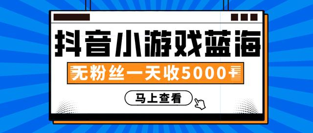 赚钱计划：抖音小游戏蓝海项目，无粉丝一天收入5000+-开心分享网