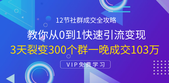 12节社群成交全攻略：从0到1快速引流变现，3天裂变300个群一晚成交103万-开心分享网