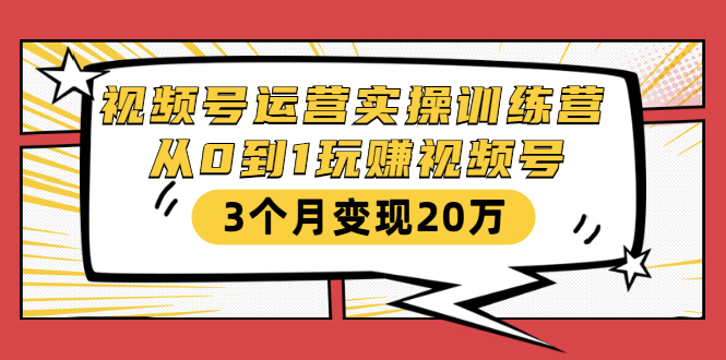 视频号运营实操训练营：从0到1玩赚视频号，3个月变现20万-开心分享网