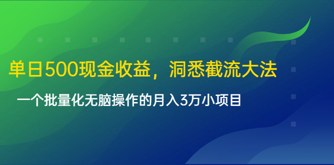 单日500现金收益，洞悉截流大法，一个批量化无脑操作的月入3万小项目-开心分享网
