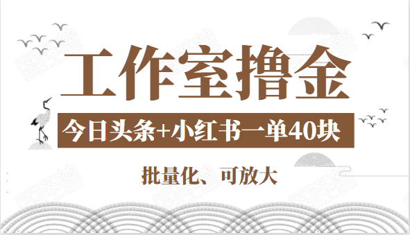 工作室撸金二件套:撸今日头条原创收益+小红书一单利润40块项目-开心分享网