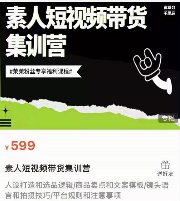 夜草与千里马素人短视频带货集训营，薛辉团队价值599-开心分享网