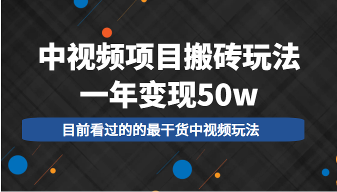 中视频项目搬砖玩法，一年变现50w，目前看过的的最干货中视频玩法-开心分享网