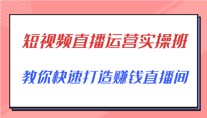 短视频直播运营实操班,直播带货精细化运营实操,教你快速打造赚钱直播间-开心分享网