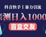 日收益1000+的交友盲盒副业丨有手就行的抖音快手暴力引流