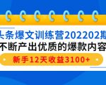 头条爆文训练营202202期，不断产出优质的爆款内容，新手12天收益3100+