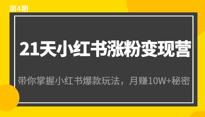 21天小红书涨粉变现营（第4期）：带你掌握小红书爆款玩法，月赚10W+秘密-开心分享网
