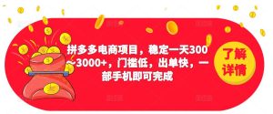 2023拼多多电商项目,稳定一天300~3000+,门槛低,出单快,一部手机即可完成-开心分享网