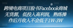 跨境电商项目脸书Facebook商城无货源,低投入高利润,熟练操作后月收入不会低于1W-3W-开心分享网