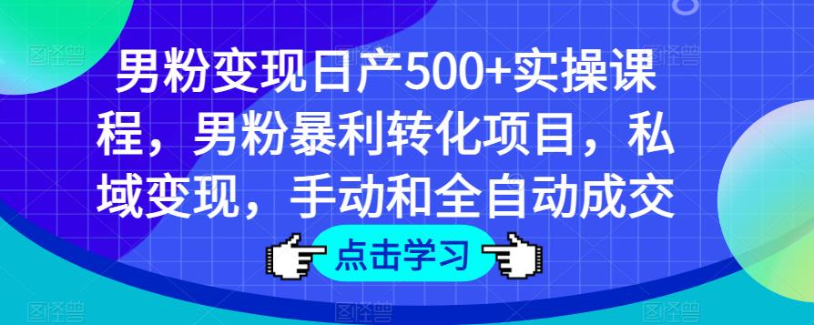 男粉变现日产500+实操课程,男粉暴利转化项目,私域变现,手动和全自动成交-开心分享网