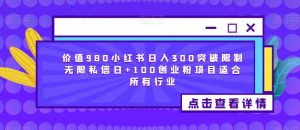 价值980小红书日入300突破限制无限私信日+100创业粉项目适合所有行业-开心分享网