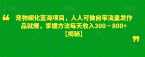 宠物细化蓝海项目,人人可做自带流量发作品就爆,掌握方法每天收入300-800+【揭秘】-开心分享网