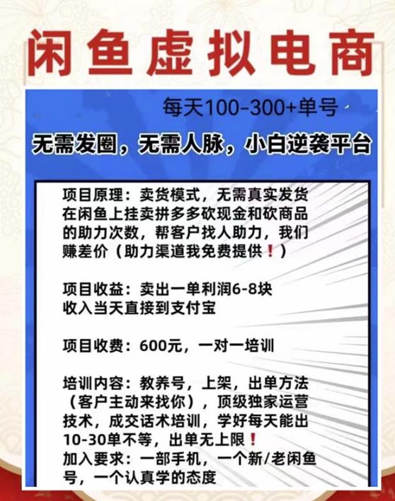外边收费600多的闲鱼新玩法虚似电商之拼多多助力项目,单号100-300元-开心分享网