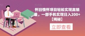 怀旧情怀项目轻松实现高销量,一部手机实现日入200+【揭秘】-开心分享网