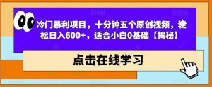 冷门暴利项目，十分钟五个原创视频，轻松日入600+，适合小白0基础【揭秘】-开心分享网