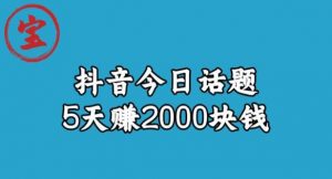 宝哥·风向标发现金矿，抖音今日话题玩法，5天赚2000块钱【拆解】-开心分享网