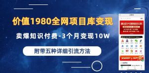 价值1980的全网项目库变现-卖爆知识付费-3个月变现10W是怎么做到的-附多种引流创业粉方法【揭秘】-开心分享网