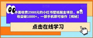 外面收费2980元的小红书壁纸掘金项目，单日收益破1000+，一部手机即可操作【揭秘】-开心分享网