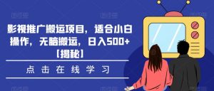 影视推广搬运项目，适合小白操作，无脑搬运，日入500+【揭秘】-开心分享网
