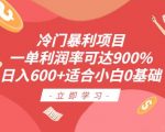 冷门暴利项目，一单利润率可达900%，日入600+适合小白0基础（教程+素材）【揭秘】