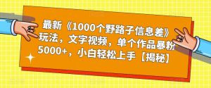 最新《1000个野路子信息差》玩法,文字视频,单个作品暴粉5000+,小白轻松上手【揭秘】-开心分享网