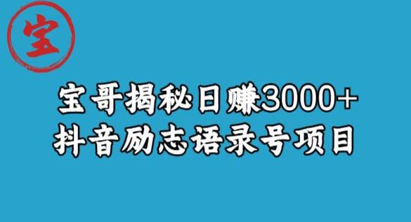 宝哥揭秘日赚3000+抖音励志语录号短视频变现项目-开心分享网