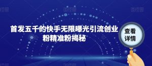 首发五千的快手无限曝光引流创业粉精准粉揭秘-开心分享网