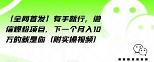 【全网首发】有手就行,微信爆粉项目,下一个月入10万的就是你(附实操视频)【揭秘】-开心分享网