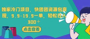独家冷门项目,快团团资源包变现,9.9-19.9一单,轻松日入300+【揭秘】-开心分享网