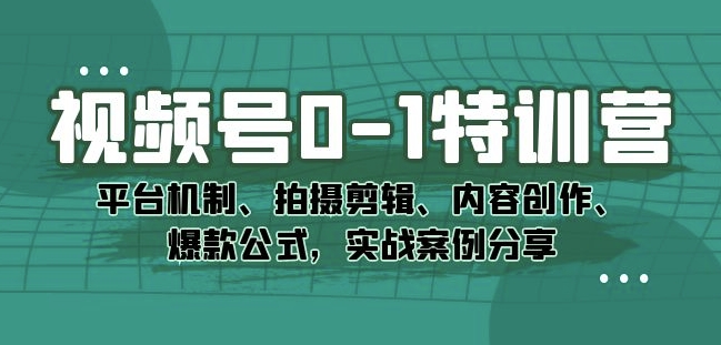 视频号0-1特训营:平台机制、拍摄剪辑、内容创作、爆款公式,实战案例分享-开心分享网