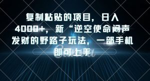复制粘贴的项目,日入4000+,新“逆空使命“闷声发财的野路子玩法,一部手机即可上手-开心分享网