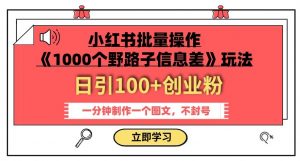 小红书批量操作《1000个野路子信息差》玩法,一分钟制作一个图文,不封号,日引100+创业粉-开心分享网