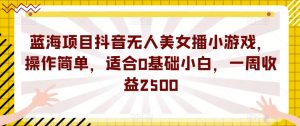 蓝海项目抖音无人美女播小游戏,操作简单,适合0基础小白,一周收益2500【揭秘】-开心分享网