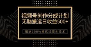 最新视频号创作分成计划,无脑搬运一天收益500+,100%搬运过原创技巧【揭秘】-开心分享网