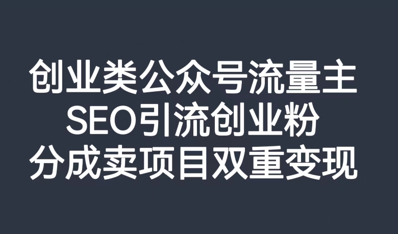创业类公众号流量主,SEO引流创业粉,分成卖项目双重变现【揭秘】-开心分享网