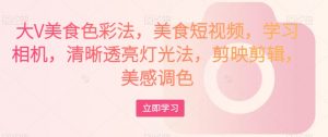 大V美食色彩法,美食短视频,学习相机,清晰透亮灯光法,剪映剪辑,美感调色-开心分享网