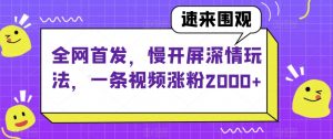 全网首发，慢开屏深情玩法，一条视频涨粉2000+【揭秘】-开心分享网