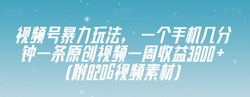 视频号暴力玩法，一个手机几分钟一条原创视频一周收益3800+（附820G视频素材）-开心分享网