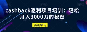 cashback返利项目培训:轻松月入3000刀的秘密-开心分享网