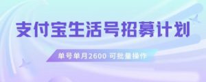 支付宝生活号作者招募计划,单号单月2600,可批量去做,工作室一人一个月轻松1w+【揭秘】-开心分享网