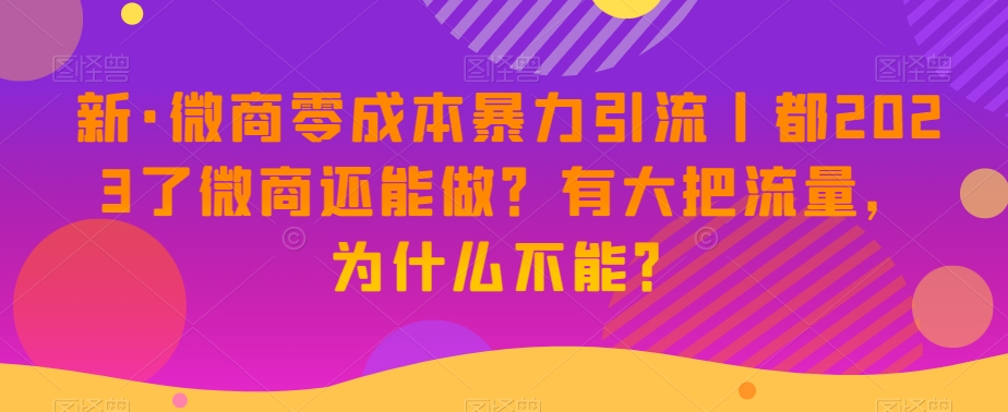 新·微商零成本暴力引流丨都2023了微商还能做?有大把流量,为什么不能?-开心分享网
