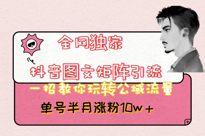 全网独家抖音图文矩阵引流,一招教你玩转公域流量,单号半月涨粉10w+【揭秘】-开心分享网