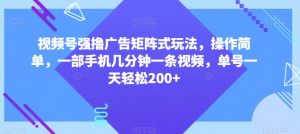 视频号强撸广告矩阵式玩法,操作简单,一部手机几分钟一条视频,单号一天轻松200+【揭秘】-开心分享网