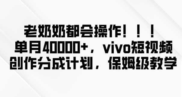老奶奶都会操作，新平台无脑操作，单月40000+，vivo短视频创作分成计划【揭秘】-开心分享网