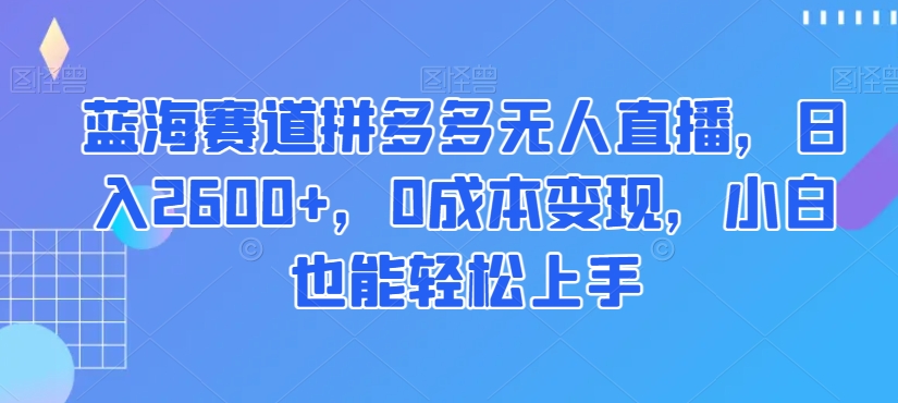 蓝海赛道拼多多无人直播,日入2600+,0成本变现,小白也能轻松上手【揭秘】-开心分享网