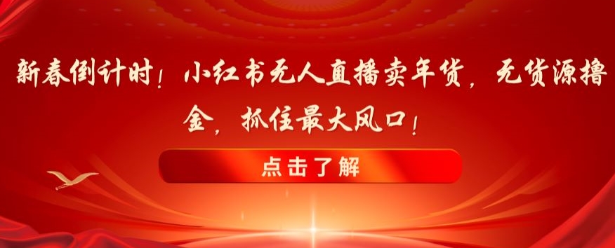 新春倒计时!小红书无人直播卖年货,无货源撸金,抓住最大风口【揭秘】-开心分享网