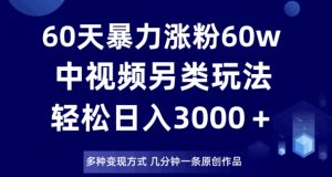 60天暴力涨粉60W，中视频另类玩法，日入3000＋，几分钟一条原创作品多种变现方式-开心分享网