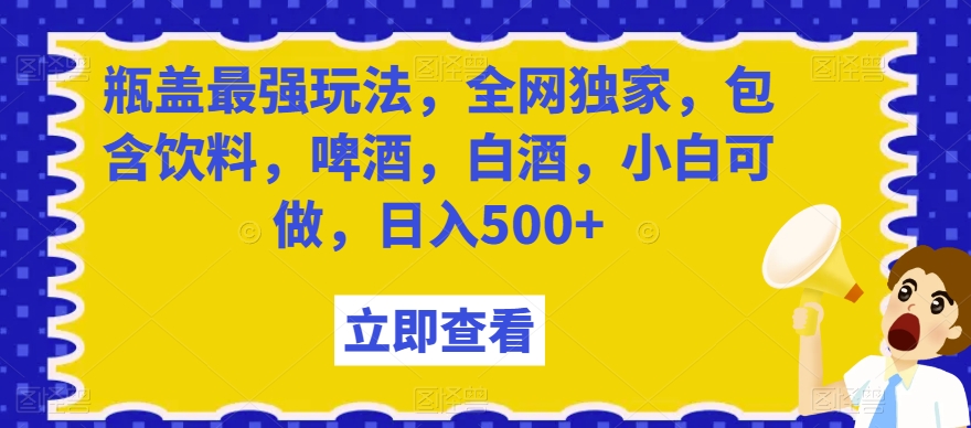 瓶盖最强玩法，全网独家，包含饮料，啤酒，白酒，小白可做，日入500+【揭秘】-开心分享网