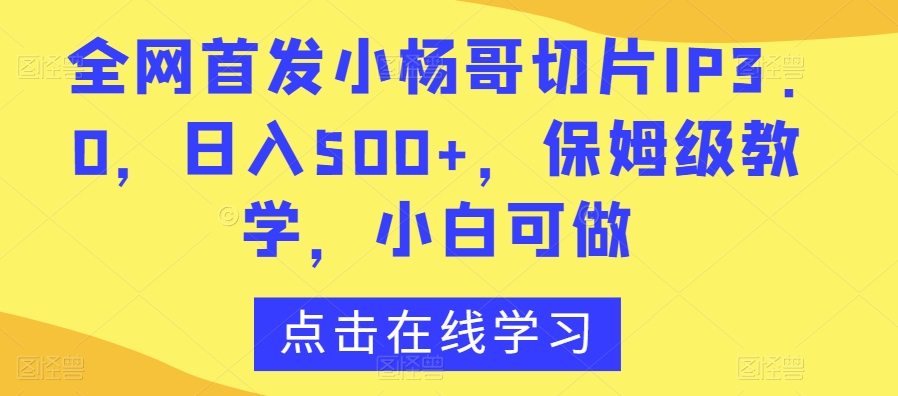 全网首发小杨哥切片IP3.0,日入500+,保姆级教学,小白可做【揭秘】-开心分享网