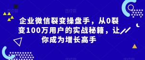 企业微信裂变操盘手,从0裂变100万用户的实战秘籍,让你成为增长高手-开心分享网